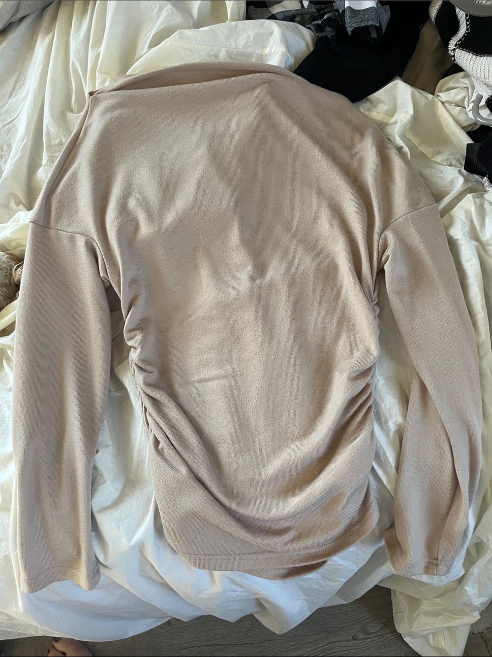 Women’s Long Sleeve off shoulder Ruched fitted top - Cream